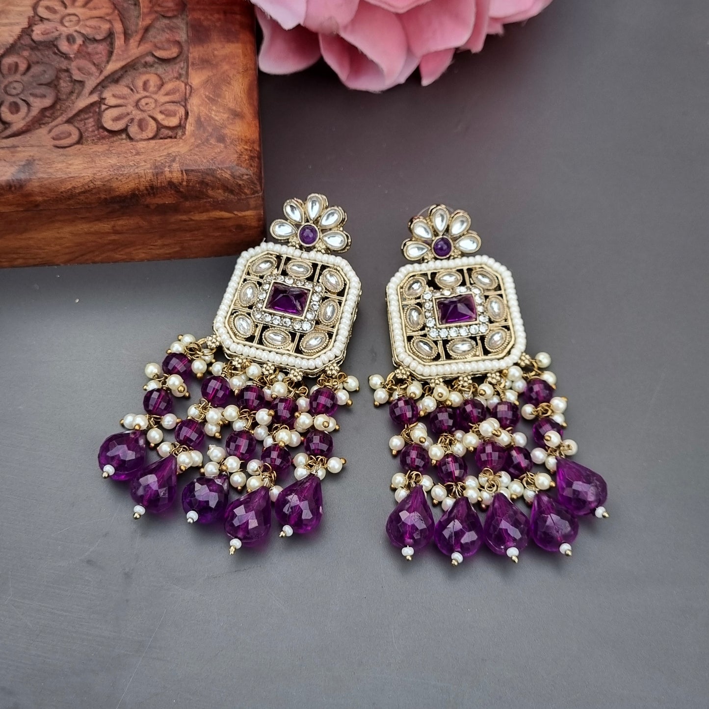 Kundan Chandbalis - wine color