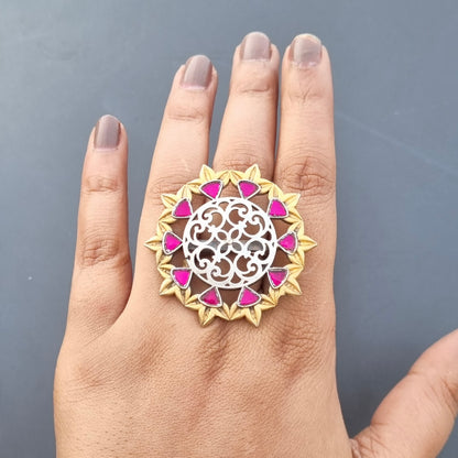 Pachi Kundan Dual Brass Ring