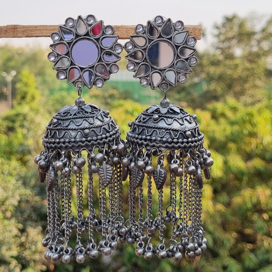 Mirror Oxidised Jhumka