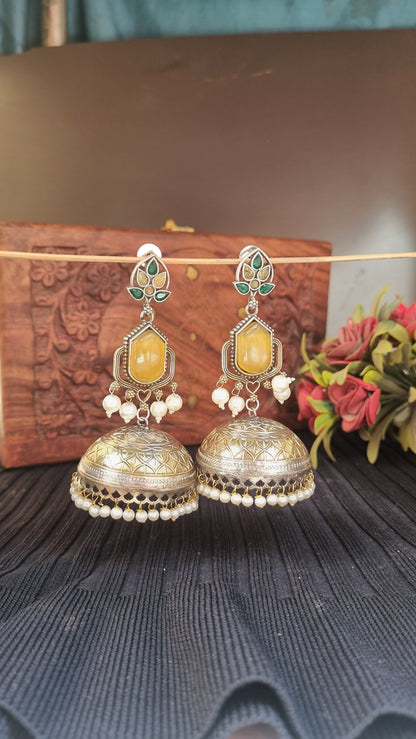 Madhuri Brass dual tone Jhumka - Bahara Collection