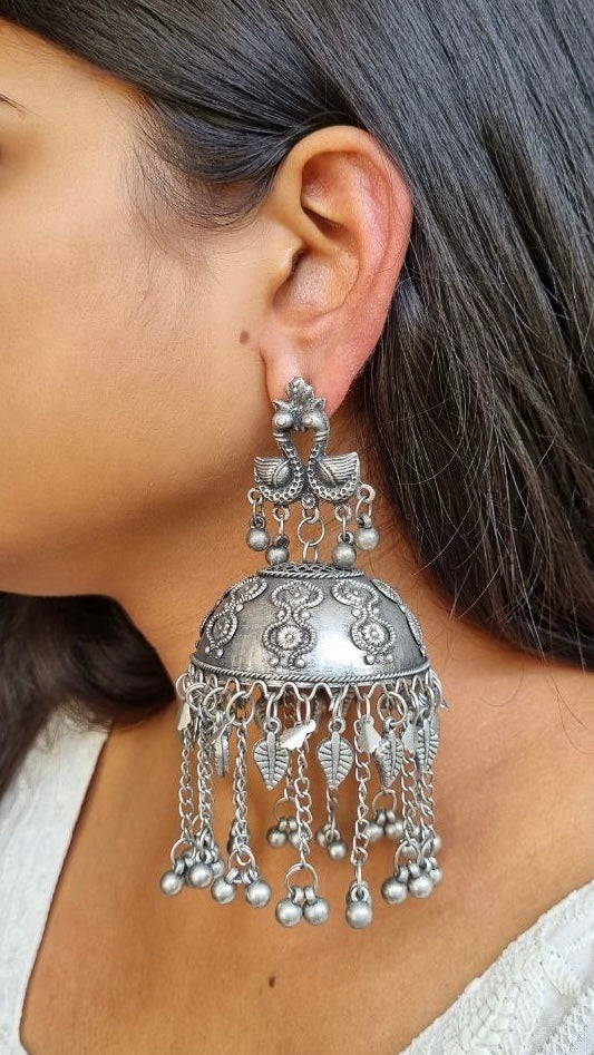 Peacock oxidised jhumka