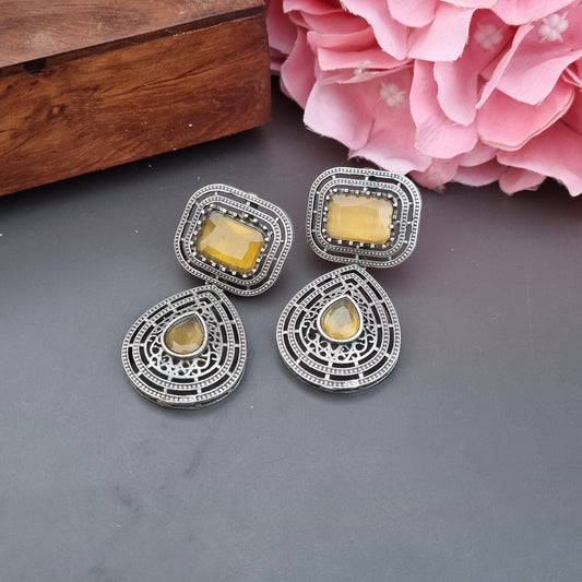 Mustard Cocktail Brass Earrings