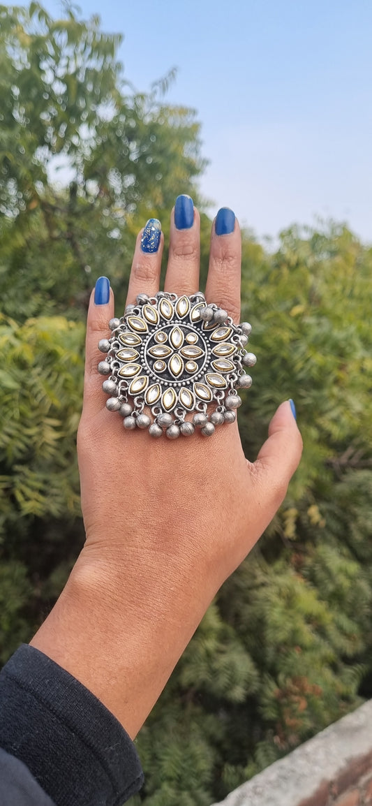 Kundan Oxidised  Ring