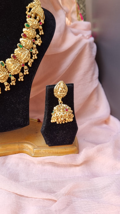 Laxmi Gold Plated Necklace Set- Temple Jewellery