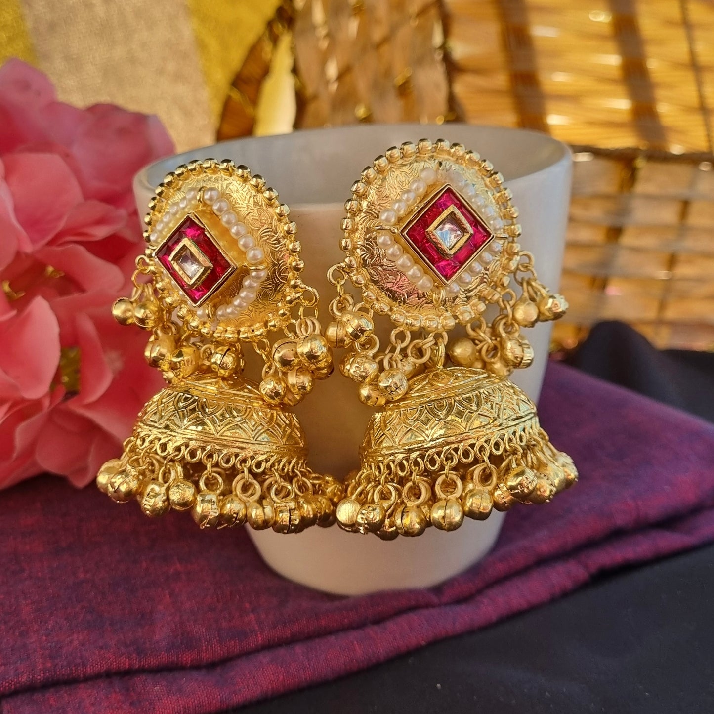 Golden statement jhumka