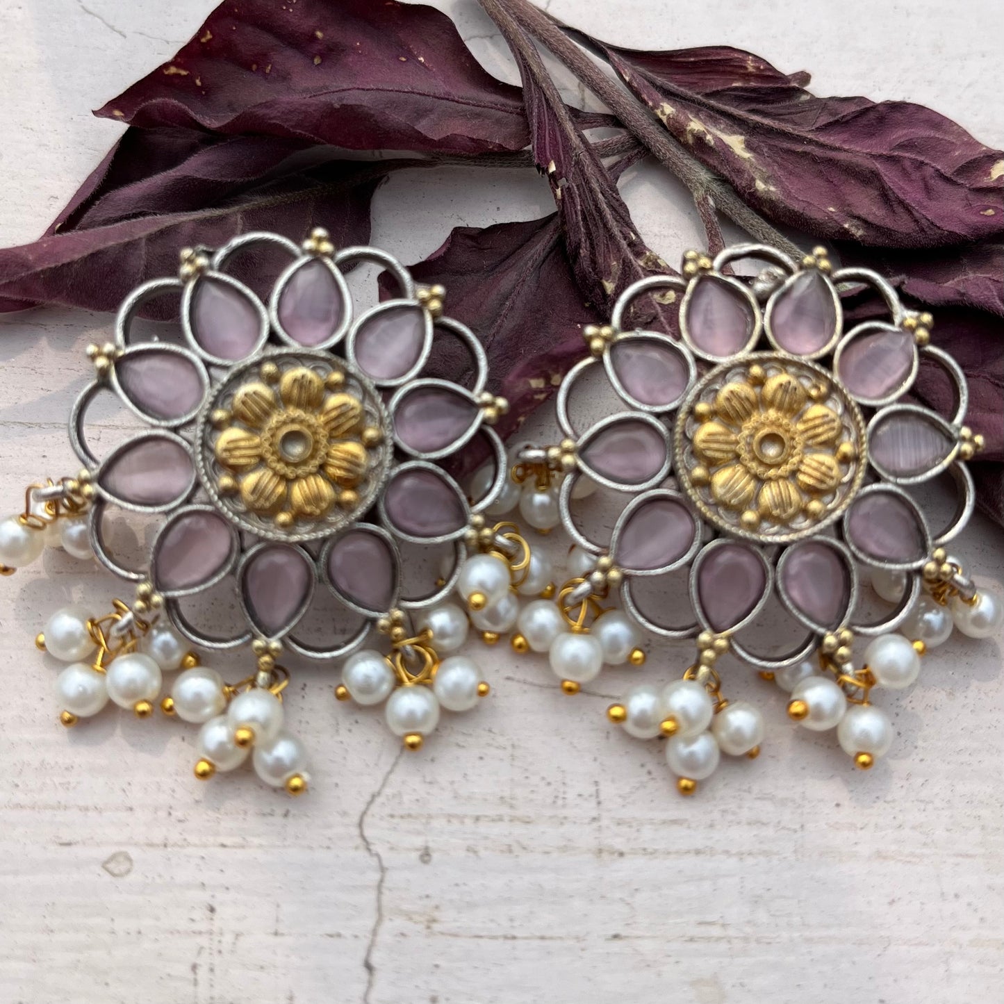 Noa Dual Tone Stone Earrings