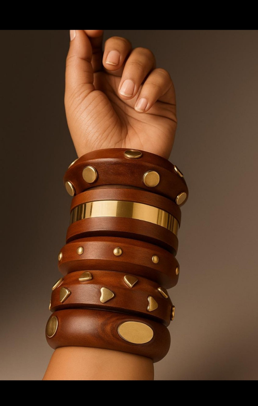 Set of 5 - Wooden Bangles stack