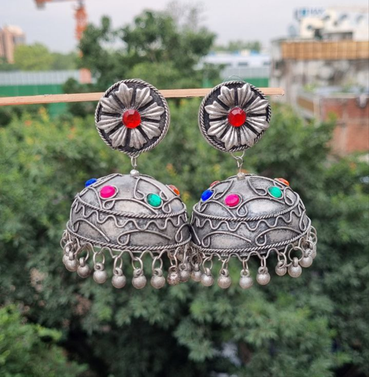 Stone Oxidised Jhumka