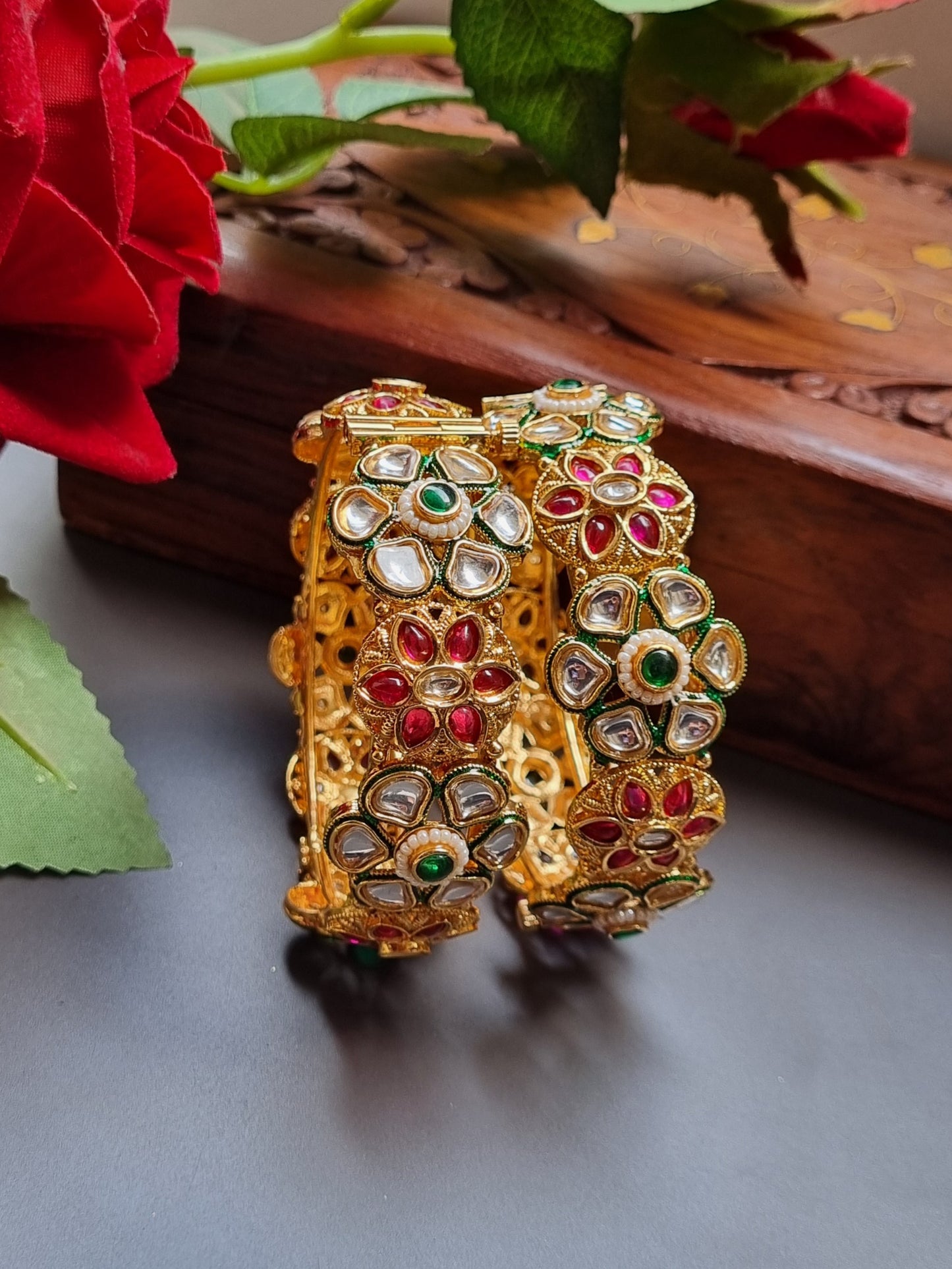 Sukhna Bangles Gold Plated Polki Kada/ Bangles-Pair