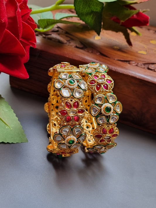 Sukhna Bangles Gold Plated Polki Kada/ Bangles-Pair