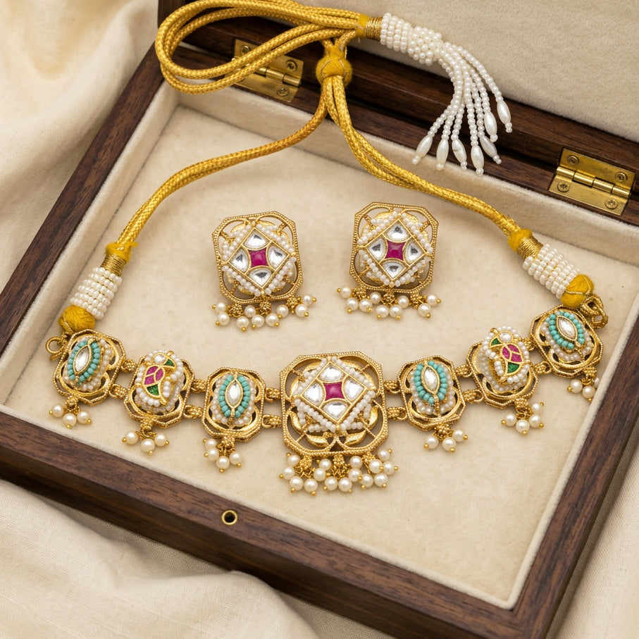 Pachi Kundan Fusion Statement Choker Set