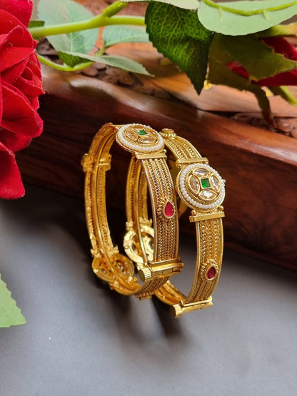 Sukhna Bangles Gold Plated Kada/ Bangles-Pair