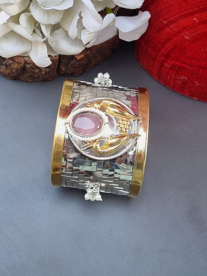 Mahnoor Golden Dual tone Statement Brass Handcuff/Kada