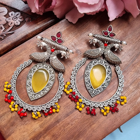 Peacock Brass Earrings yellow red