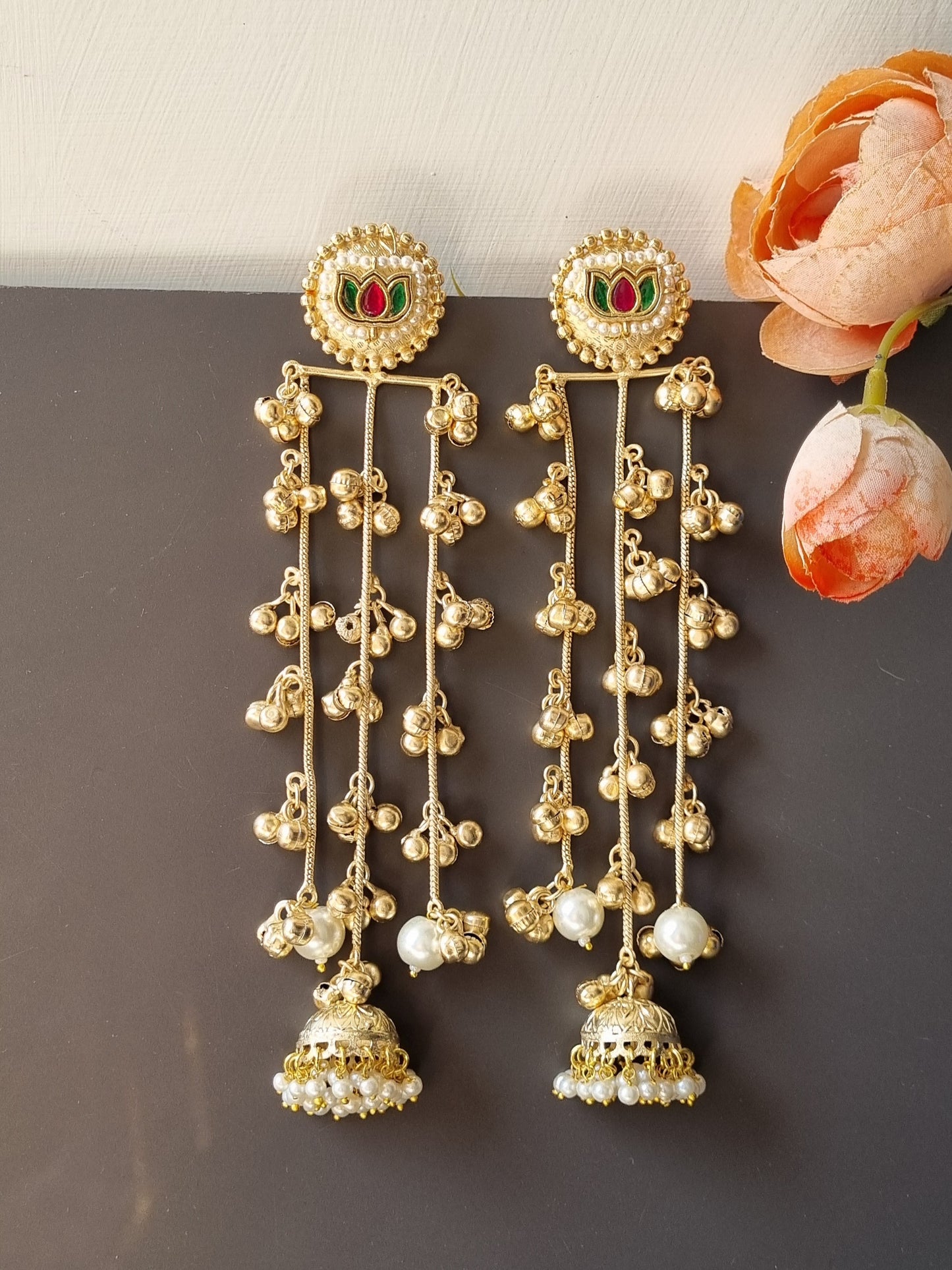 Golden Pachi Kundan Kashmiri Earrings