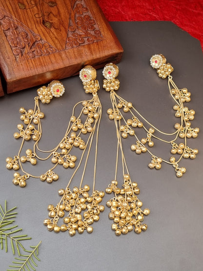 Sujata Golden Pachi Kundan Kashmiri Extension Earrings