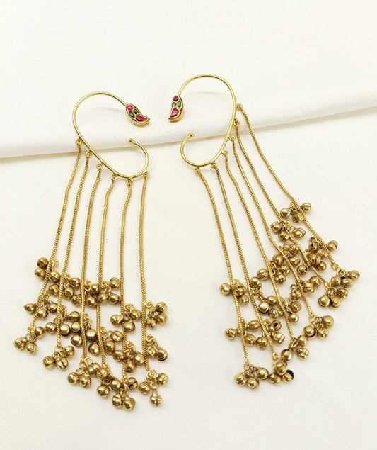 Pachi Kundan Golden Hanging Earcuff Kashmiri Style