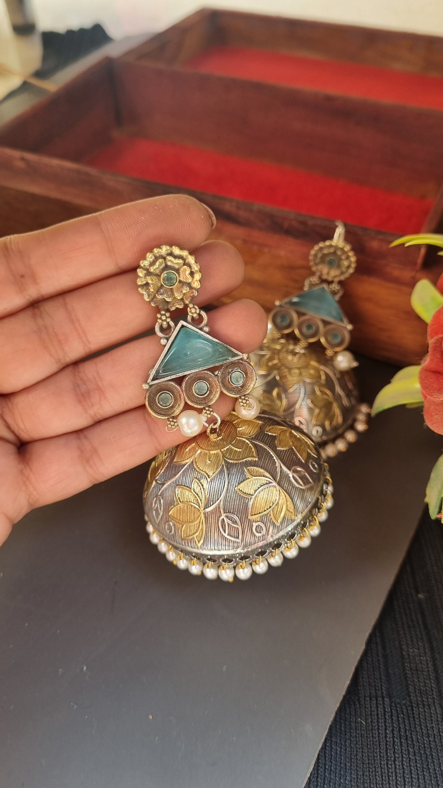 Sharjeena Handpainted Brass dual tone Jhumka - Bahara Collection