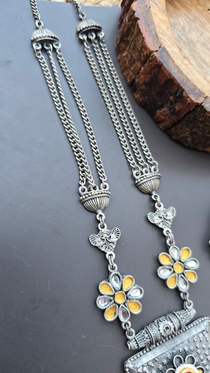 Fusion Dual tone Long Necklace set- Oxidised