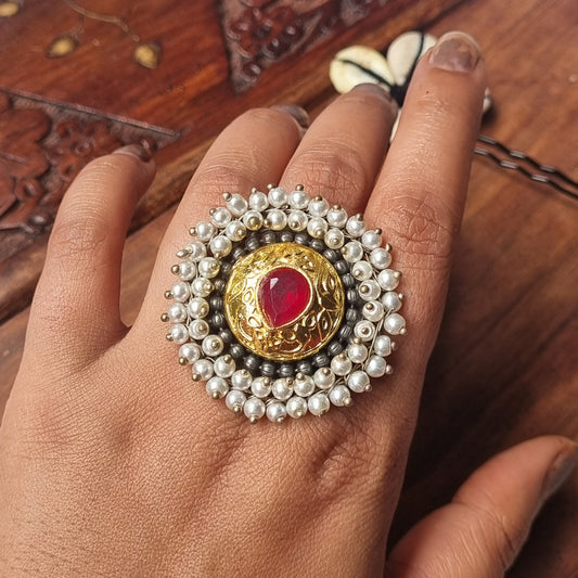 Pearl Statement Brass Ring