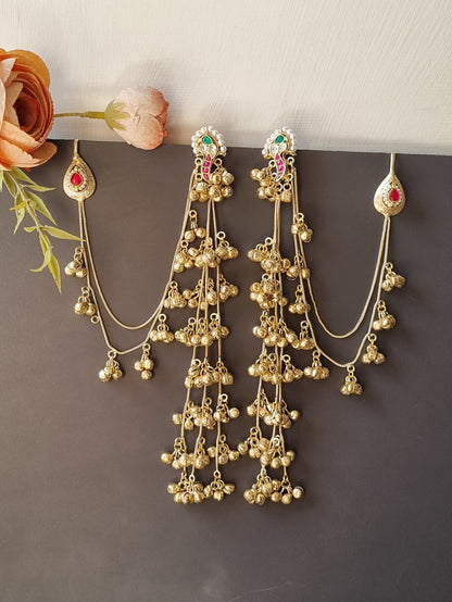 Golden Pachi Kundan Kashmiri Extension Earrings