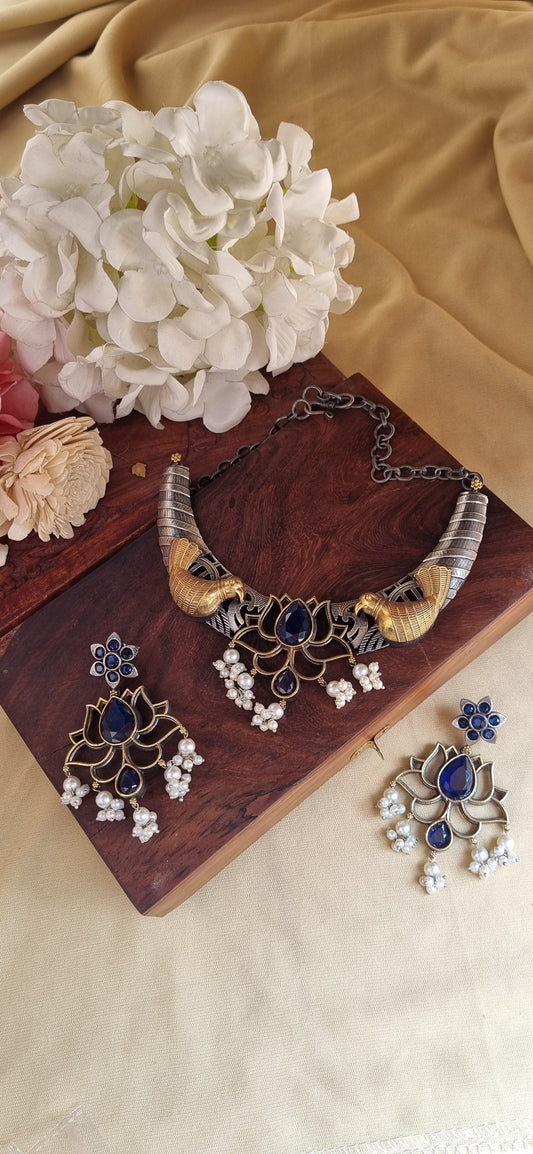Lotus Dual Tone Brass Choker Set