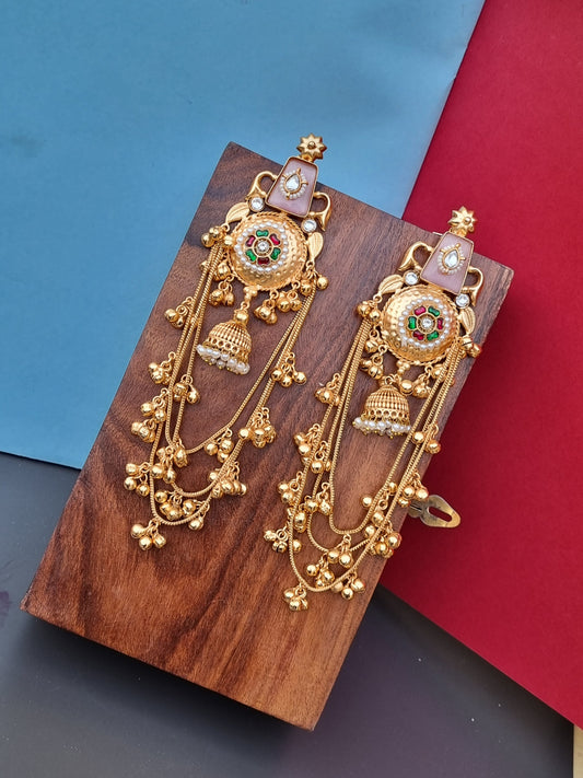 Aliza Golden Pachi Statement Kashmiri Earrings