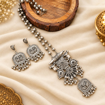 Nandi Long Oxidised Necklace Set