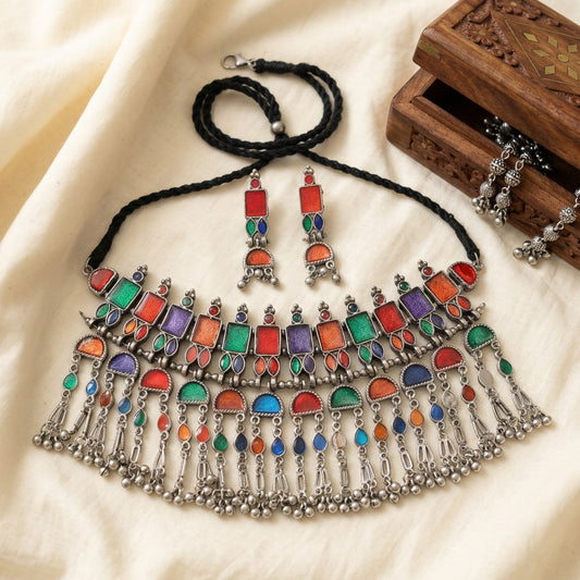 Multi Enamel Choker set - Oxidised