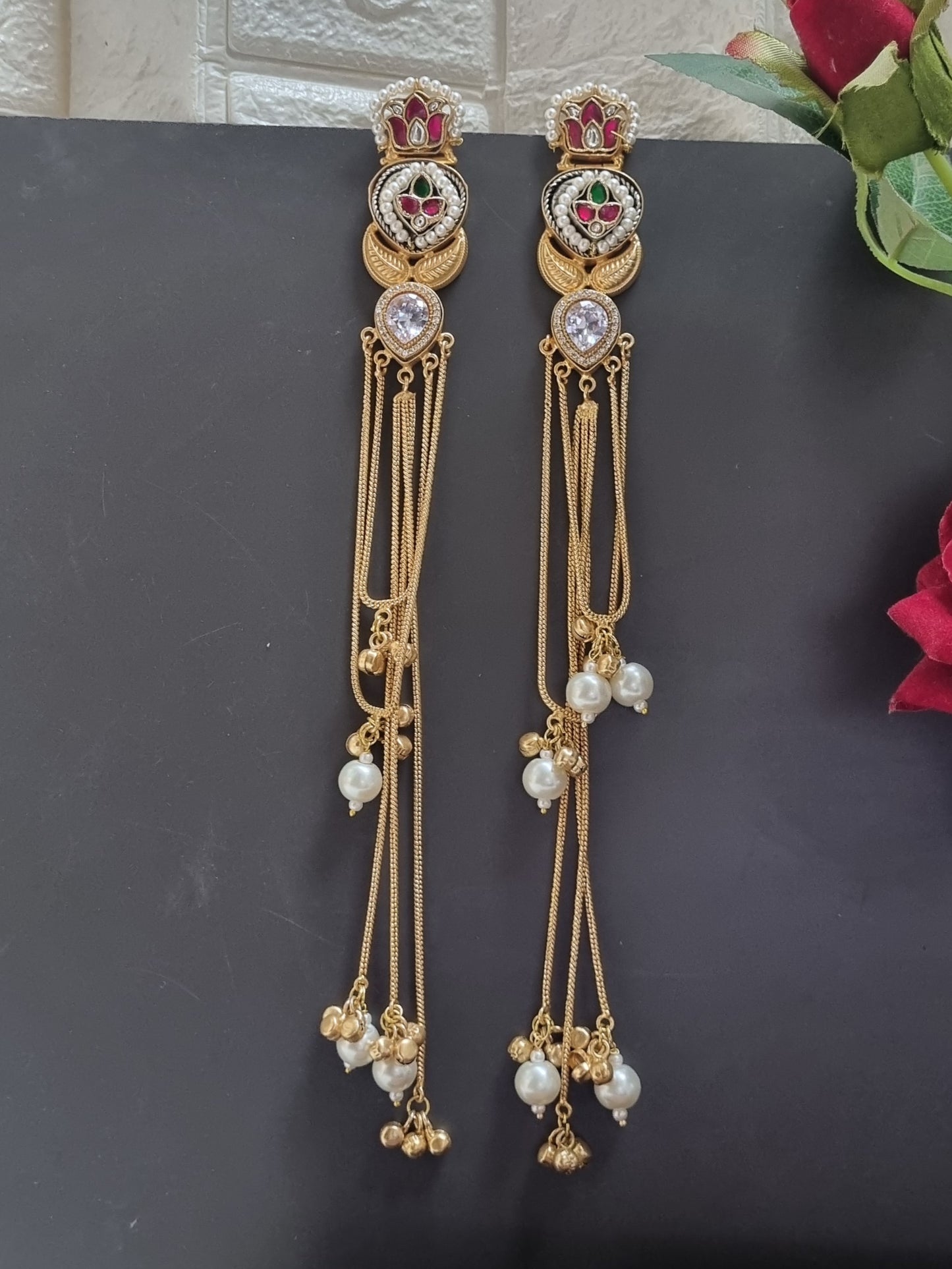 Golden Pachi Kundan Kashmiri Earrings