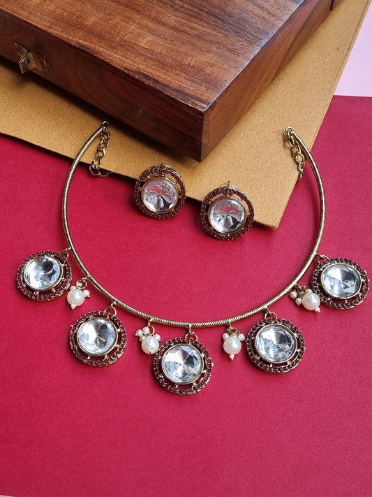Ruby stone Kundan hasli set