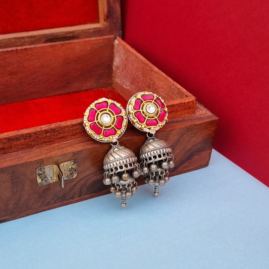 Silver Pachi kundan Jhumka