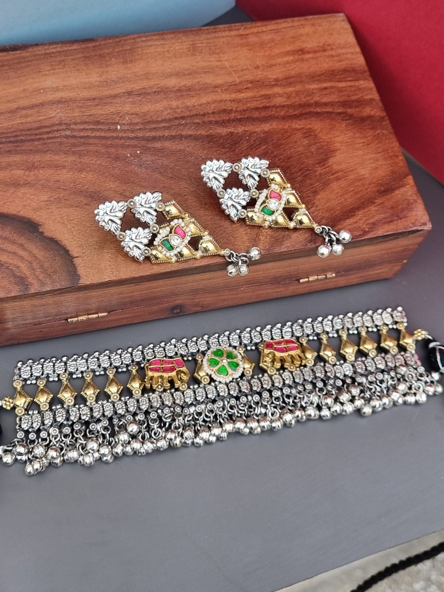 Dual tone Pachi Kundan Fusion Choker Set