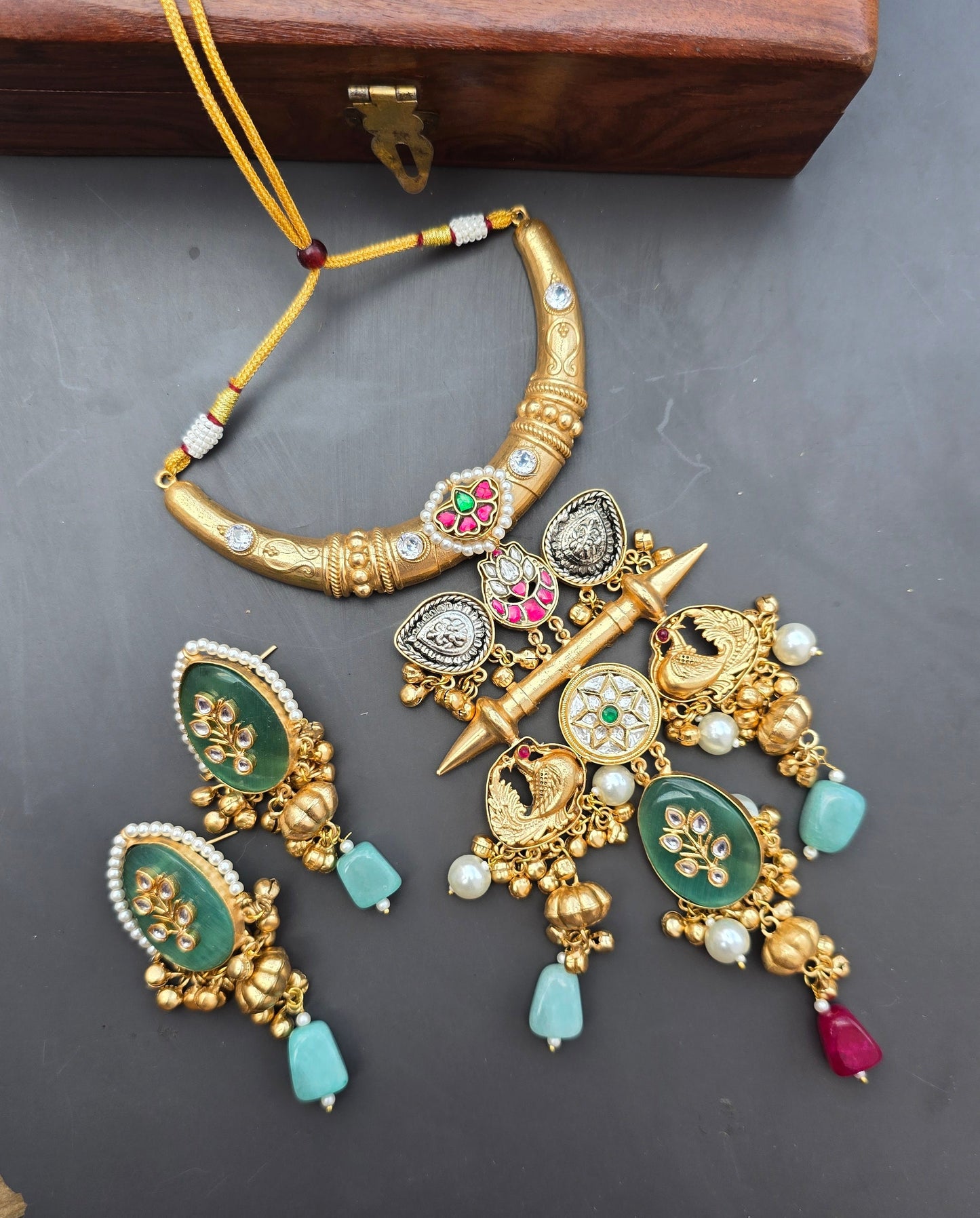 Nehal Pachi Kundan Golden Statement Hasli Set