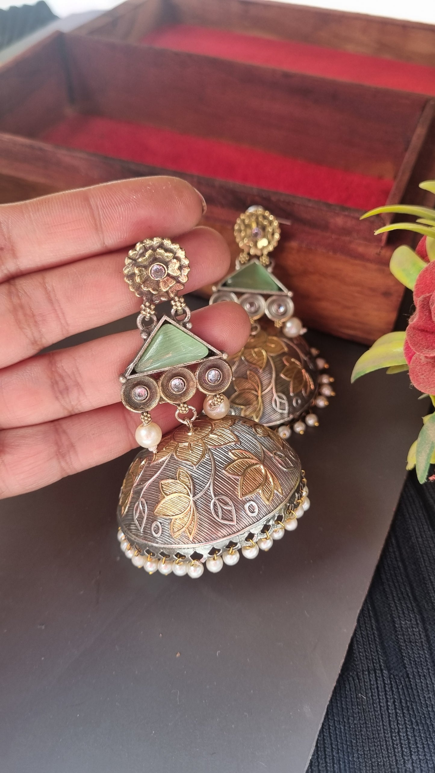 Sharjeena Handpainted Brass dual tone Jhumka - Bahara Collection