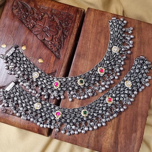 Pachi Kundan Anklets- German Silver