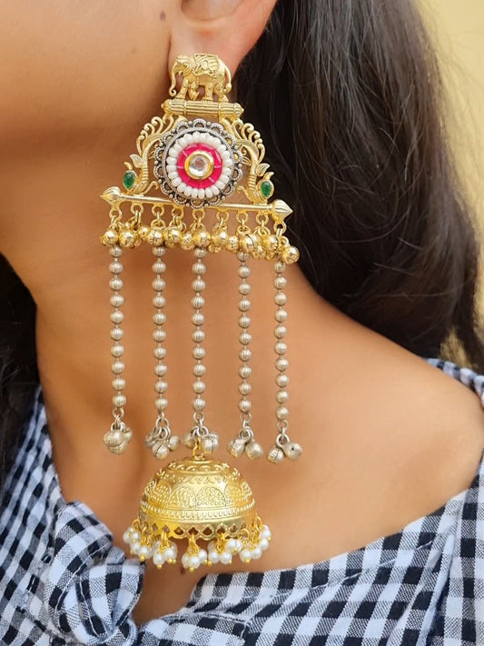 Gaj Golden Statement Kashmiri Earrings