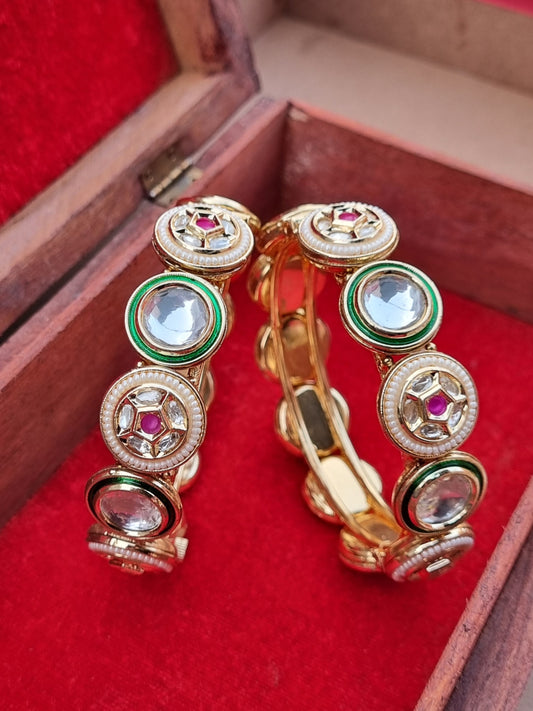 Gold Plated Polki Kada/ Bangles-Pair
