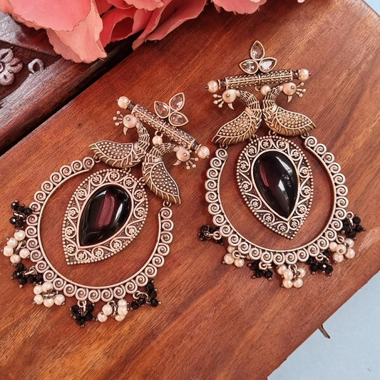 Peacock Brass Earrings - BLACK
