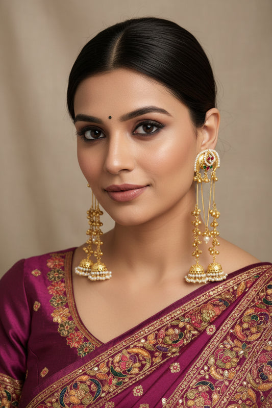 Golden Pachi Kundan Kashmiri Earrings