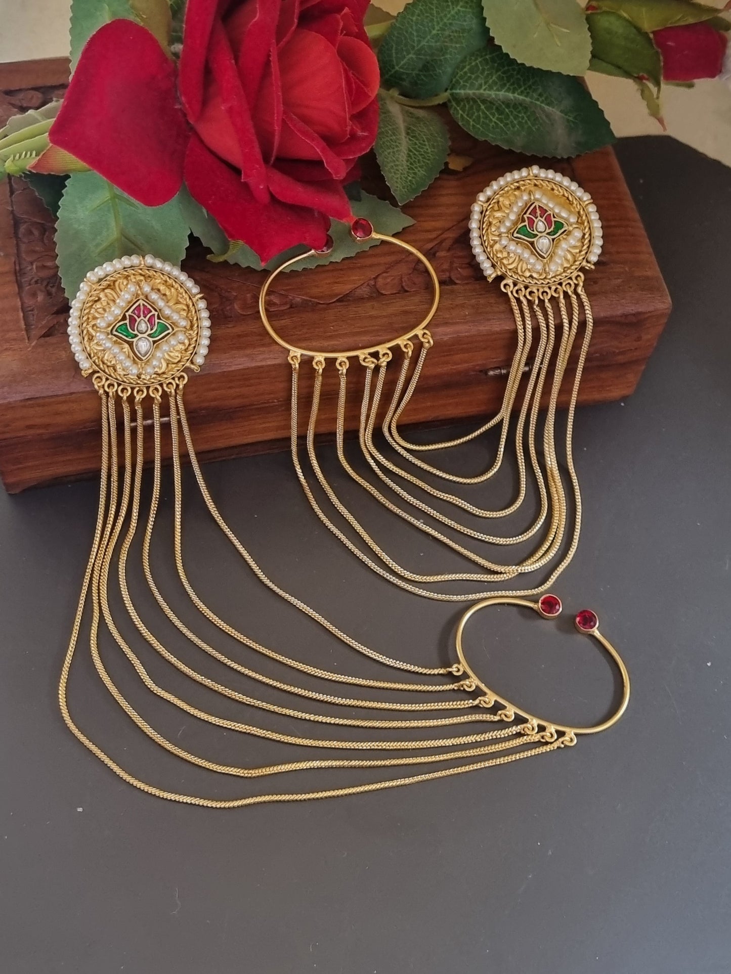 Golden Pachi Kundan Kashmiri Extension Earcuff