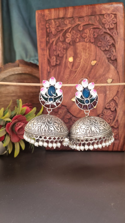 Sharjeena Handpainted Brass dual tone Jhumka - Bahara Collection