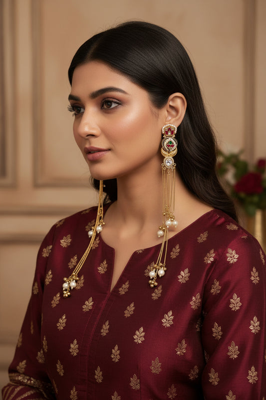 Golden Pachi Kundan Kashmiri Earrings