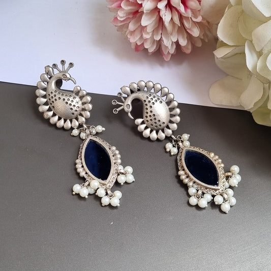 Blue Glass peacock 🦚 Brass Earrings