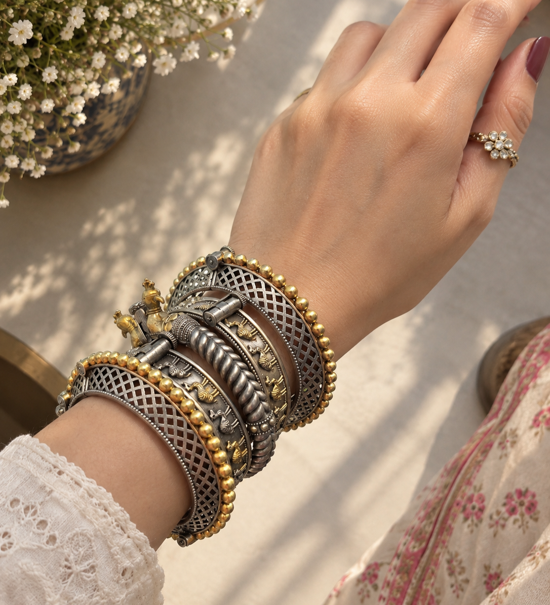 Dual tone Premium Brass Bangle Stack