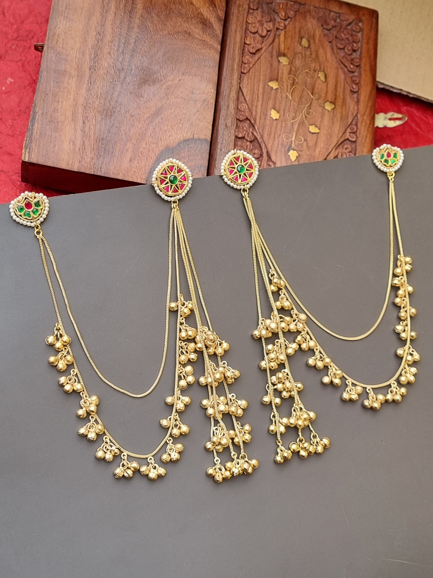 Golden Pachi Kundan Kashmiri Extension Earrings