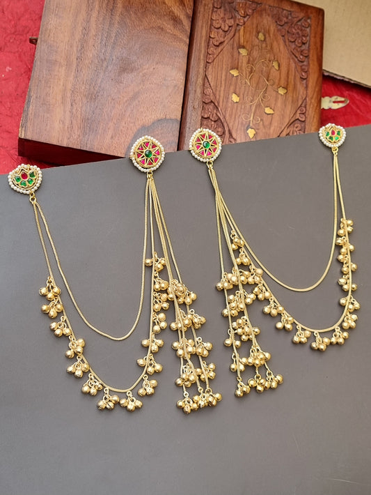 Golden Pachi Kundan Kashmiri Extension Earrings