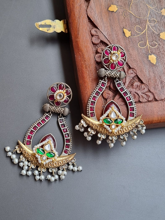 Dual tone Pachi Kundan Earrings