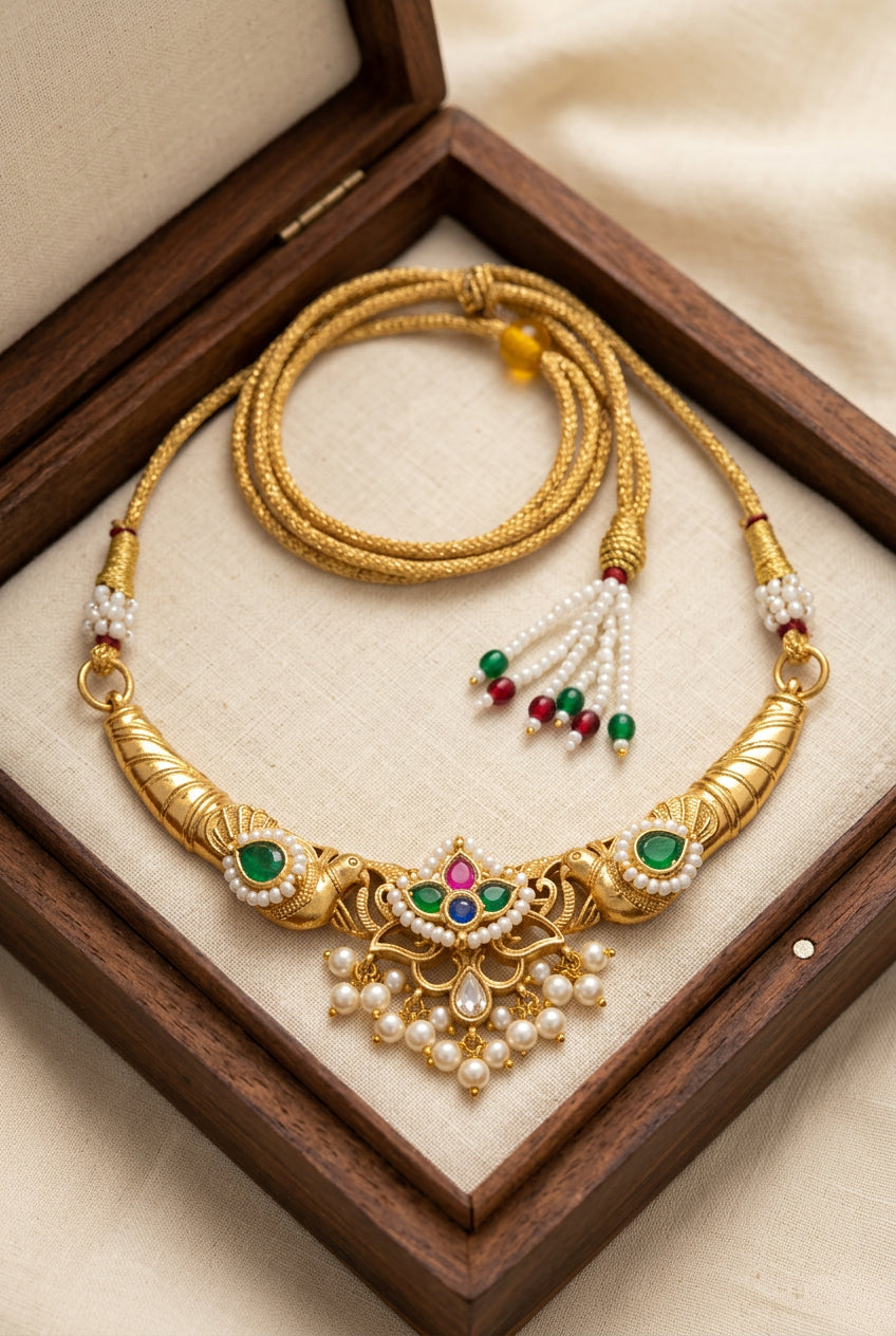Pachi Kundan Fusion Hasli Set