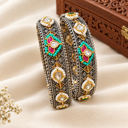 Pachi Kundan Dual tone Brass Kada- single piece